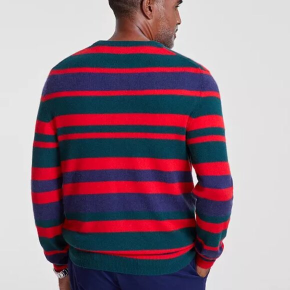NWT Men's Printed Stripe Cashmere Crewneck Sweater, XL - Picture 4 of 4